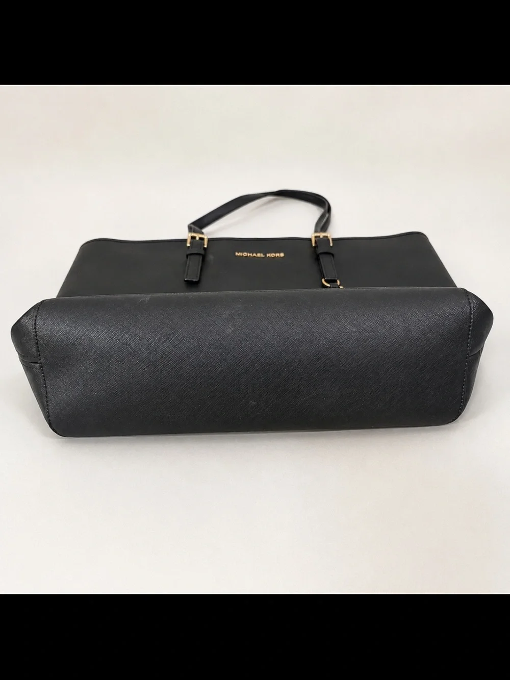 Michael Kors Black Leather Tote with Gold Hardware